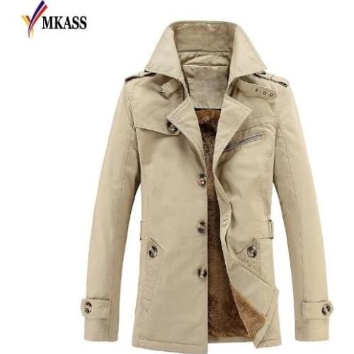 MKASS Brand 2017 Autumn Winter Mens Trench Coat Plus Velvet Thickening Male Casual Trench Coat Outwear Plus Size M-5XL