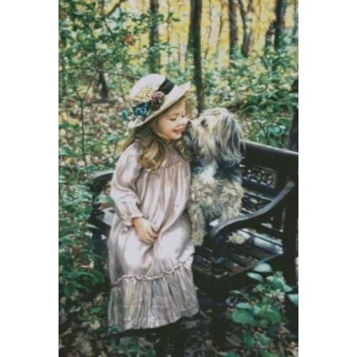 Cute Girl and Dog Big Version Top Quality Embroidery Needlework 14CT Unprinted Art Cross Stitch Kits DIY Handmade Home Decor