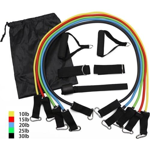11PCS Resistance Bands Tube Set Stretch Training Rubber Expander Tubes Crossfit Fitness Gum Elastic Pull Rope Pilates Exercise