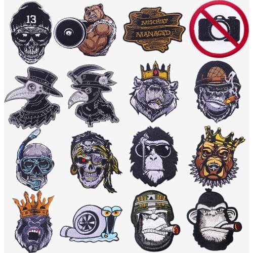 Punk Animal Patches Iron On Patch Embroidery Patches For Clothing Doctor Sew Patch For Clothes DIY Ironing For Jacket Applique