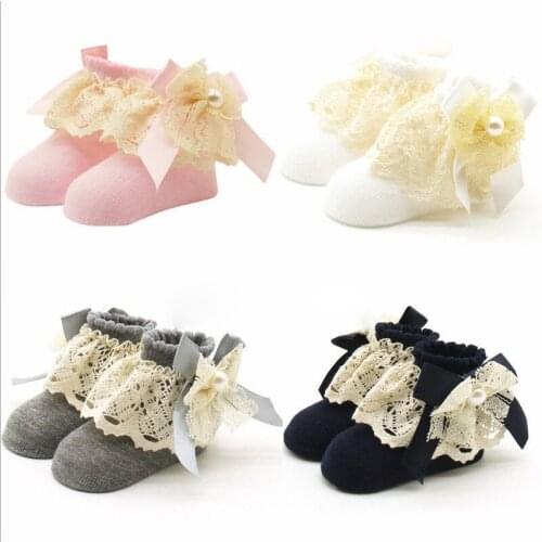 Baby Girls Boys Anti-slip Socks Fashion Lace Flower Sweet Sock 0-12Months Newborn Slipper Shoes Boots Knitting Solid Bow Wear