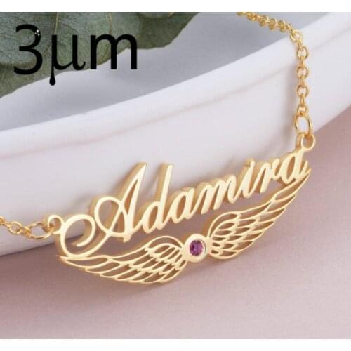 3UMetetr Name Necklaces Birthday Stone Custom Stainless Steel Zirconia Necklace with Heart Personalized Name Custom Jewelry