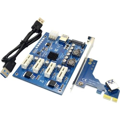 PCIe to PCI Express 1to 4 Slot Riser Card USB 3.0 M2 NGFF 4 Port PCI-e Adapter Port Multiplier Card for Miner BTC