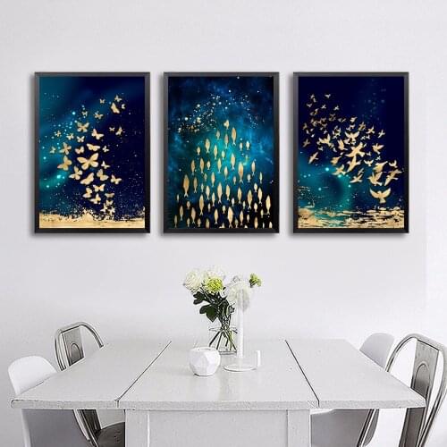 Golden Butterfly Fish Bird Dance Poster Nordic Style Wall Art Picture Canvas Poster Print Painting Abstract Picture Home Decor