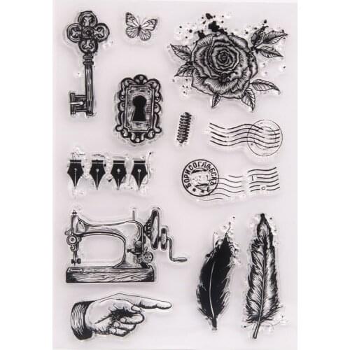 Rose Flower Feather Tailor Machine Pen Tip Transparent Clear Stamp DIY Silicone Seals Scrapbooking Card Making Photo Album Decor