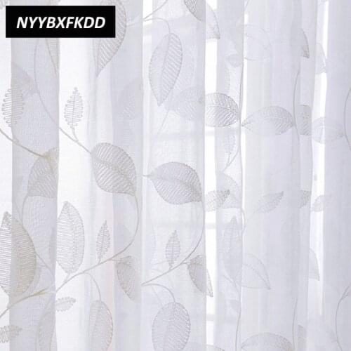 Luxury Modern Leaf Tulle Designer Cotton Linen Tulle Window Sheer Curtain For Living Room Bedroom Window Screening
