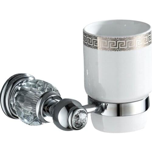 European style chrome luxury bathroom cup holder solid copper crystal cup holder bathroom hardware accessories