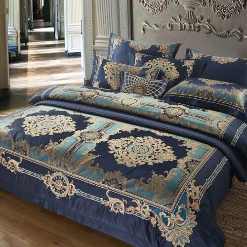 Luxury European Style Satin Jacquard Eygpt Cotton Bedding Set Wedding set Duvit Cover Sheet Pillowcase King Queen 4/6/8/10 PCS