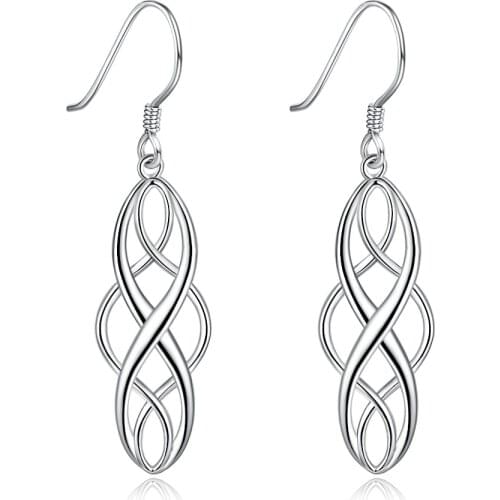 100% 925 Sterling Silver Fashion Geometric Infinity Ladies Drop Earrings Female Jewelry Women Christmas Gift Drop Shipping
