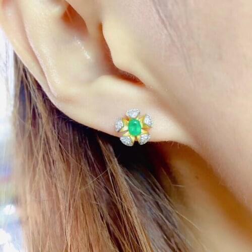 Fine natural emerald Earrings for Women Silver With 925 Sterling Sliver Platinum plating Heart Wedding&Birthday Jewelry
