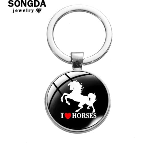 SONGDA Friendship Love Horse Key Ring Fashion Cartoon Letter Print Glass Dome Alloy Keychain Car Key Chain Gift for Horse Lovers