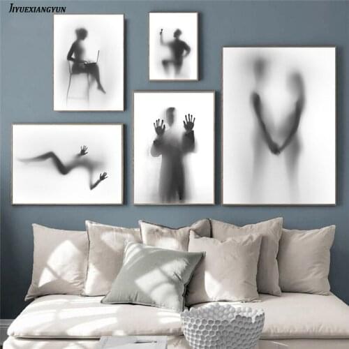 Dancer Black White Wall Art Canvas Painting Abstract Figure Shadow Poster Room Decor Wall Pictures