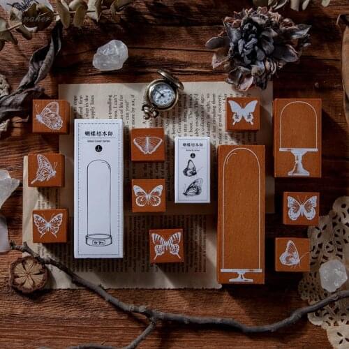 Vintage Butterfly specimen series decoration stamp wooden rubber stamps for scrapbooking stationery DIY craft standard stamp