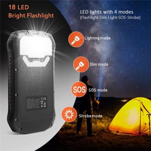 Solar Power Bank 26800mAh Portable Solar Wireless Charger Waterproof Powerbank for iPhone Xiaomi Poverbank with Power Flashlight