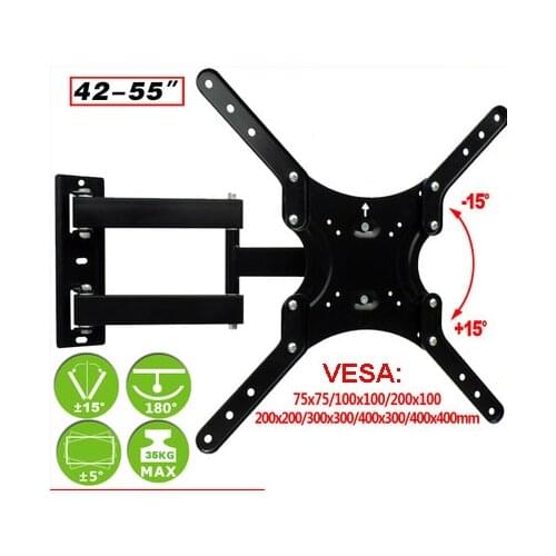 42-55" TV Mount Bracket Retractable Full Motion 3Arms LCD Wall Mount VESA 400mm