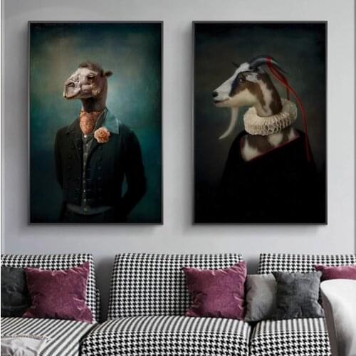 Zebra in Military Uniform and Earl of the Goat Canvas Paintings Wall Art Posters And Prints Funny Art Animals Picture Home Decor
