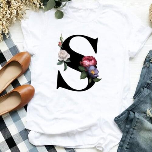 Women Lady Floral 90s Styloe Letter S Name Fashion Print Ladies T Tee Womens Shirt Clothes Tshirt Female Top Graphic T-shirt