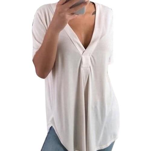 Summer Fashion Sexy V-neck Tops Short Sleeve Office Tops And Shirts 2020 Womens Casual Loose Shirt