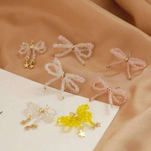 2pcs Female Luxury Crystal Stud Earrings Vintage romantic bow Earrings Fashion diy handmade jewelry accessories materials