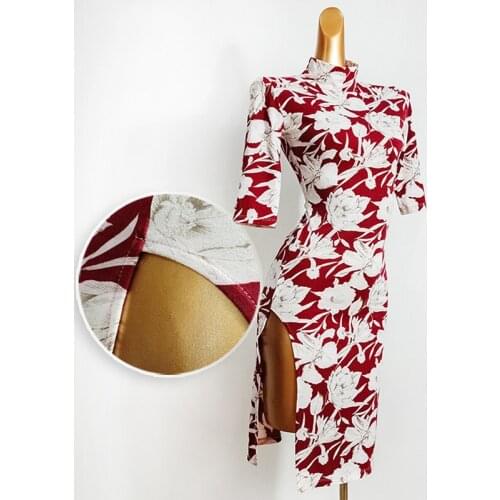 Women Latin Dance Costume Performance Dress Flower Cheongsam Sexy Split Samba Salsa Tango Dancing Clothes Lady Prom Wear VDB3029