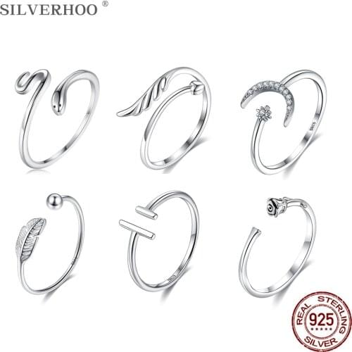 Fine 925 Sterling Silver Ring For Women Snake Shape Feather Female Resizable Open Ring New 2021 S925 Women Fashion Rings jewelry