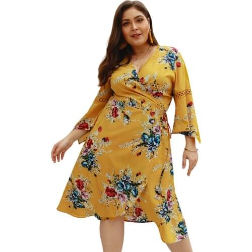 Summer Dress Women Sexy Deep V-Neck Flower Print Dresses Ruffle Hem Folds Bohemian Style Belt Mini Beach Dress