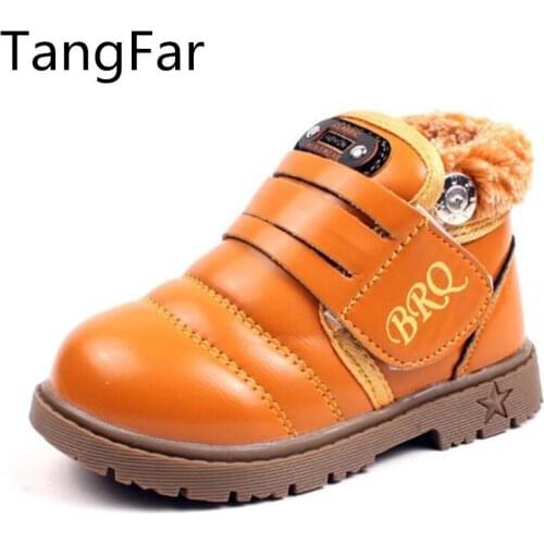 Winter Children Snow Boots Leather Waterproof Non-slip Girl Boy Ankle Botas Thick Plush Kids Cotton-padded Shoes