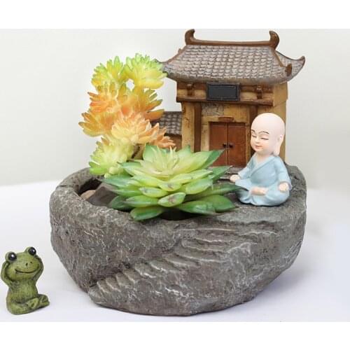 1pcs Buddhism Temple Resin Flowerpot Succulent Plants Planter Monk Flower Pot Home Garden Decoration Bonsai Flower Pot