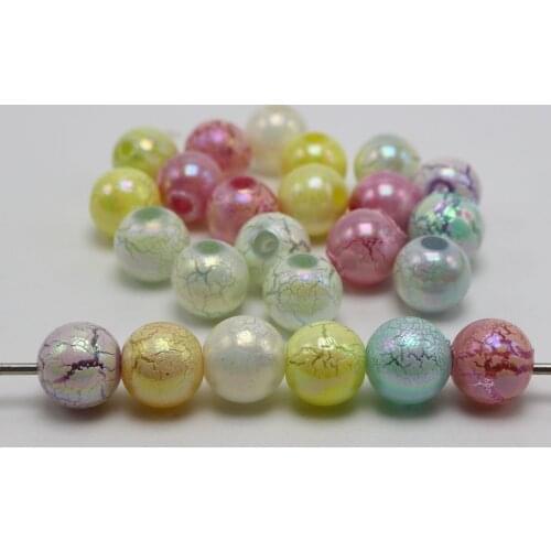 100 Mixed Color in Pastel Acrylic Frosted Crackle Round Beads 12mm Smooth Ball