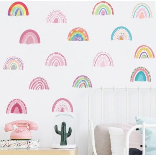 16pcs Colorful Rainbows Wall Stickers DIY Art for Childrens Bedroom Baby Girl Room Cabinet Decor Nursery Posters Home Decals