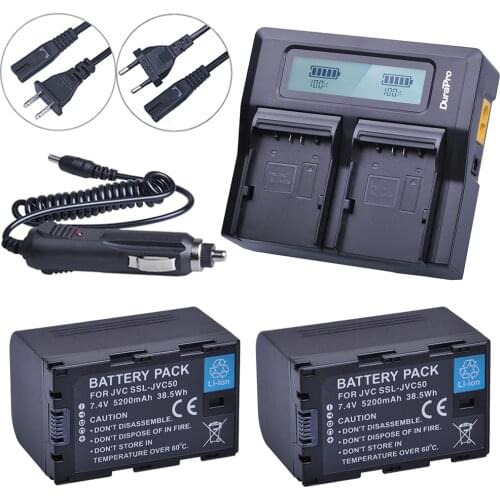 2x 5200mAh SSL-JVC50 Bateria +LCD Quick Charger for JVC SSL-JVC50 GY-HMQ10 GY-LS300 GY-HM200 GY-HM600 GY-HM600EC GY-HM650 Camera