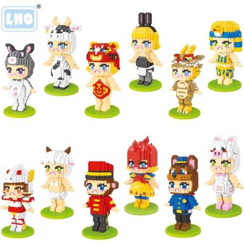 748pcs+ Molly Cosplay Animal Micro Building Blocks Chinese Zodiac Pig Mouse Tiger Figures Diamond Mini Brick Doll Toy For Kids