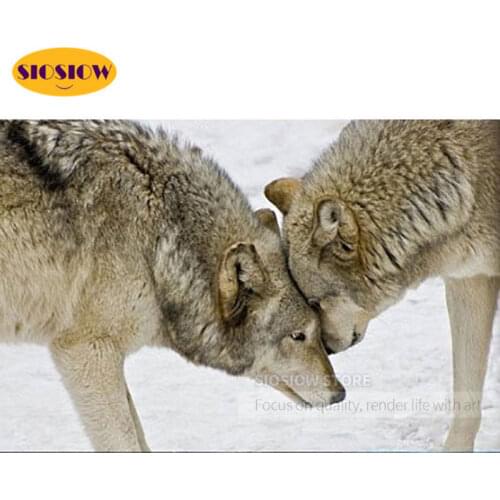 Full wolf couple love 5D diamond painting Black and white wolves 3D picture diamond embroidery animal family art craft gift
