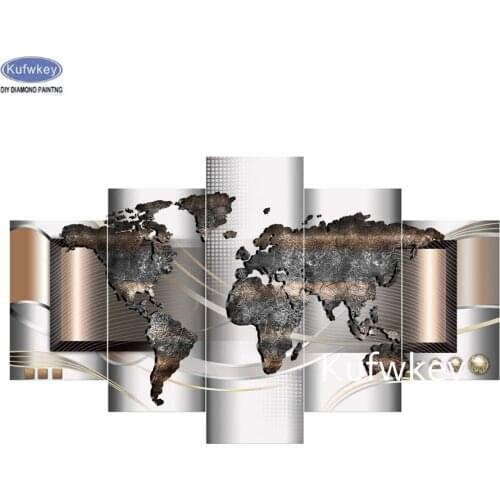World Map Full Diamond Painting 5 panels,cross stitch 5d diy Diamond Mosaic bead embroidery Pattern Abstract Pictures home Decor