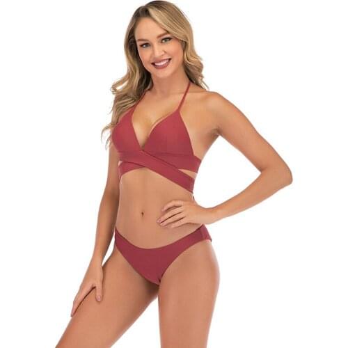 Push Up Bikini 2021 High Cut Bikini Sexy Strap Swimsuit For Women Padded Solid Swimwear Bathing Suit Women