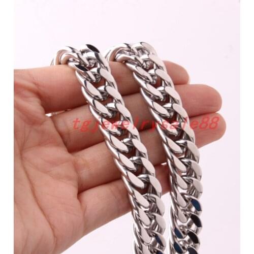 7-40inch 14mm Wide Silver Color Top Quality Never Fade Stainless Steel Men Solid Cuban Link Chain Necklace Or Bracelet Fashion