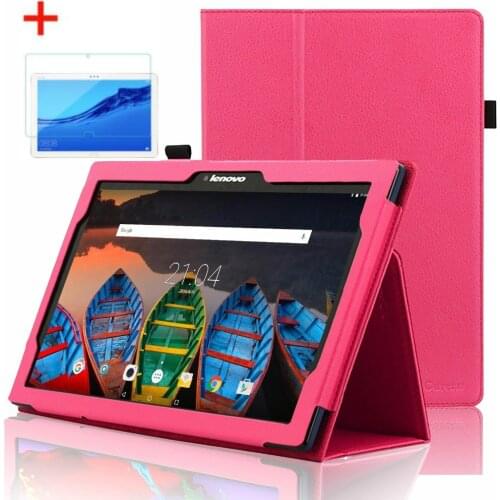 Flip Stand Cover Tablet Case and glass For Lenovo Tab 2 10.1 A10-30 A10-70 X30F X70F PU Case for Lenovo Tab 3 10 plus TAB-X103F