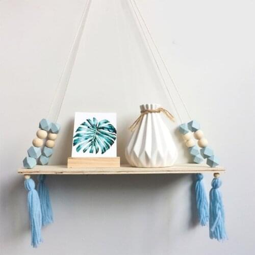 Nordic Style Beads Colorful Wood Shelves With Tassel Wall Clapboard Decoration Children Kids Room Store Display Storage Stand