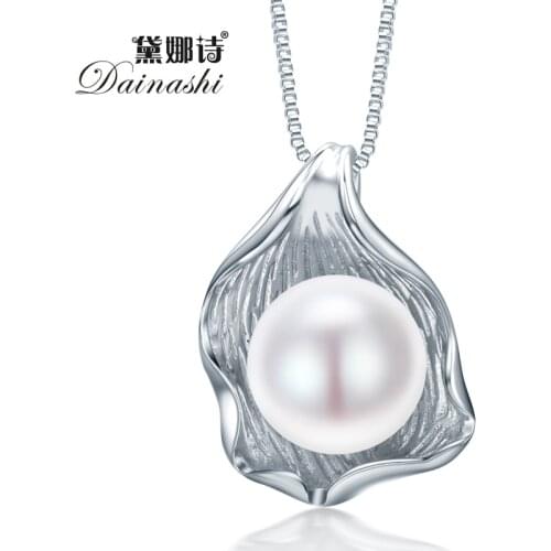 Dainashi Shell Shape Natural Freshwater Pearl Jewelry Pendent Necklace for women 925 sterling silver pendant white pink purple