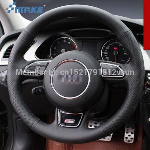 For Audi A4l 2015 High Quality Hand-stitched Anti-Slip Black Leather Black Suede Black Thread DIY Steering Wheel Cover