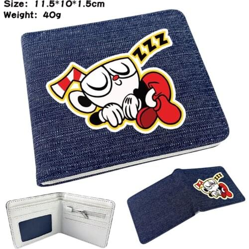 Anime Cuphead Denim Wallet Short Teenger Card Holder Casual Bifold High Quality Student Mens Womens Purses