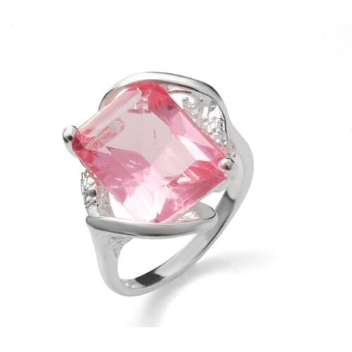 Hainon Luxury Hot Big Srone Rings Pink Square Cubic Zirconia Silver Color Finger Jewelry Wedding Promise Rings Gifts