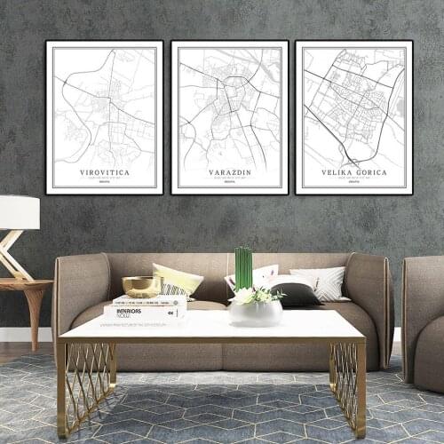 Croatia Black White World City Map Poster Nordic Living Room Zagreb Sibenik Pula Wall Art Pictures Home Decor Canvas Painting