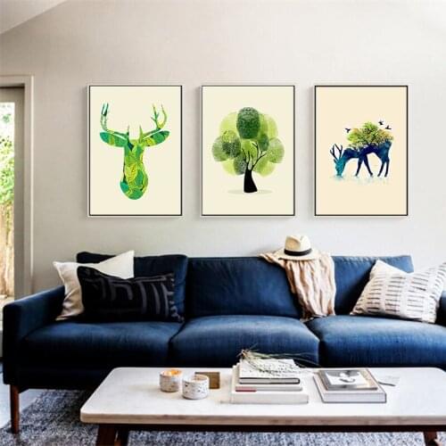 Art Canvas Painting Nordic Animal Deer Trees and Flowers Painting Home Decor Modular Poster Bedroom Kids Decorative