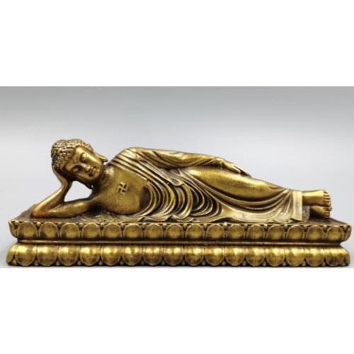 China brass Sakyamuni sleep Buddha small crafts statue