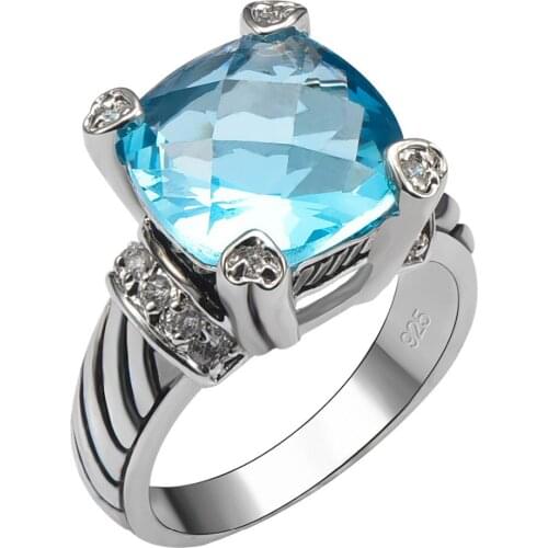 Simulated Aquamarine 925 Sterling Silver Good Quality Ring Hot Gift For Men and Women Size 6 7 8 9 10 F1563