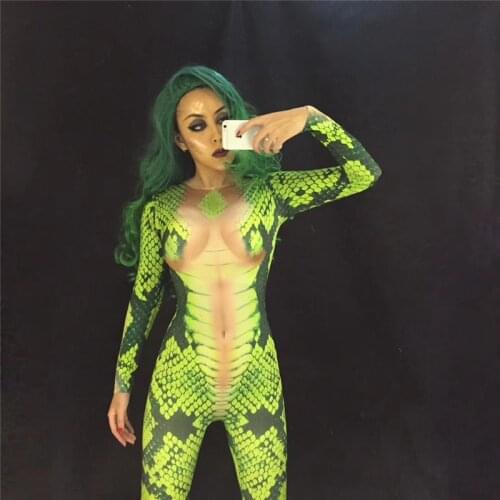 S03 Ballroom dance costumes sexy Snake tattoo Printing jumpsuit catwalk performance dj clothe singer wears dress outfit party ba