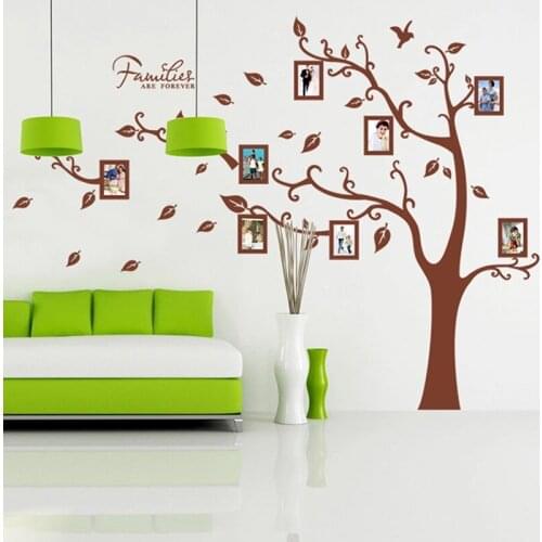 Creative family photos brown tree wall stickers for living room bedroom wall art decorative mural diy removable pvc decals