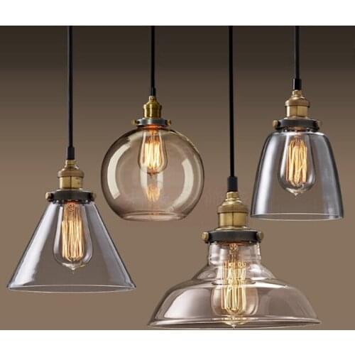 Loft American Iron Vintage Small Copper Umbrella Lamps Pendant Light Single Crystal Glass Pendant Light hanging lamp