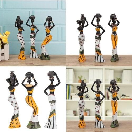 Mayitr 3pcs Exotic Resin African Lady Figurines Set Statue Ornament For Art Home Desk Decors Sculpture